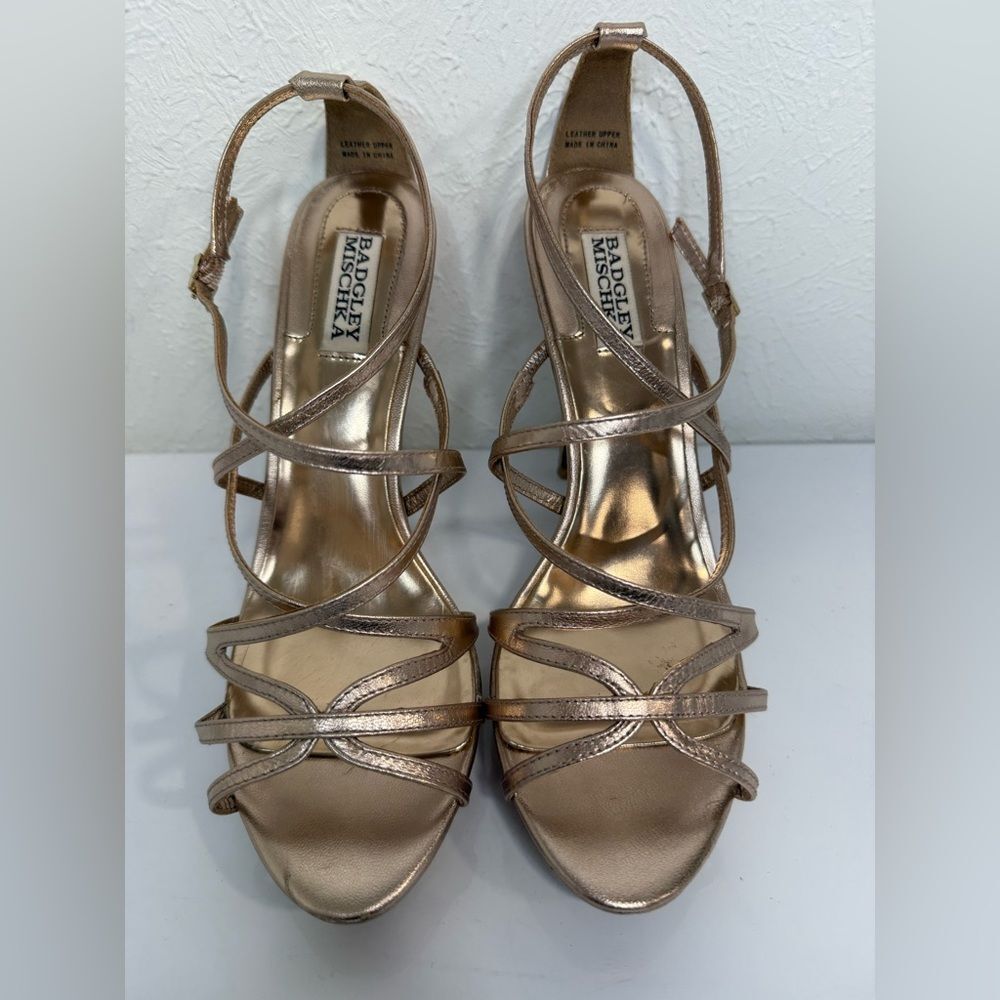 Badgley Mischka Gold Strappy Stiletto Sandals Women’s 9.5 Formal Heels